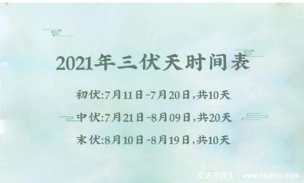 2021年入伏時間和出伏時間，三伏天具體時間(7月11日-8月19日)