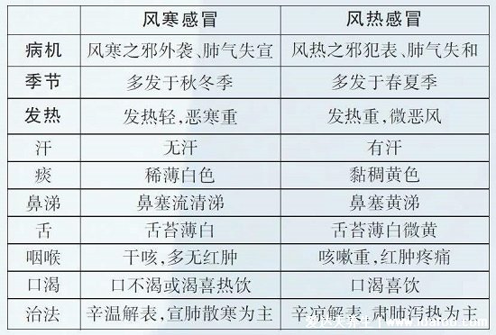 風熱感冒和風寒感冒的區(qū)別，風熱流黃膿鼻涕/風寒流清鼻涕(區(qū)別圖)